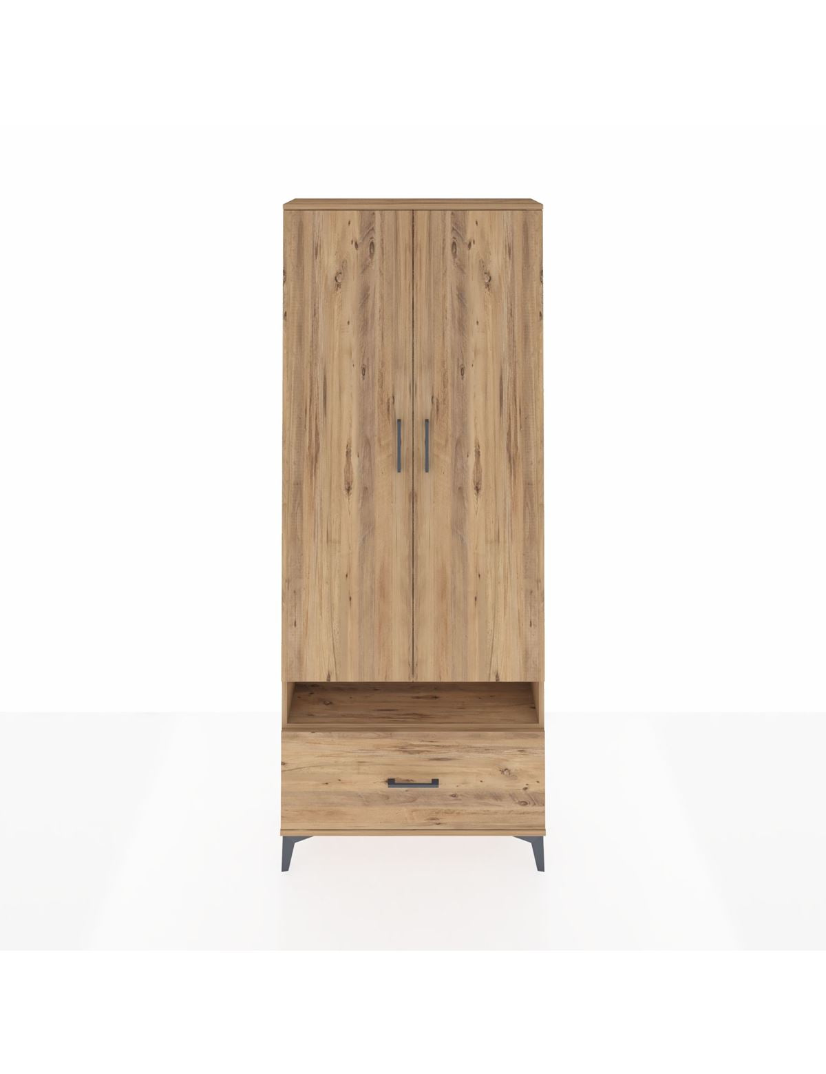 Arges Dolap 5 Raflı Tek Çekmeceli 2 Kapaklı 88x30x221 Çam-Çam