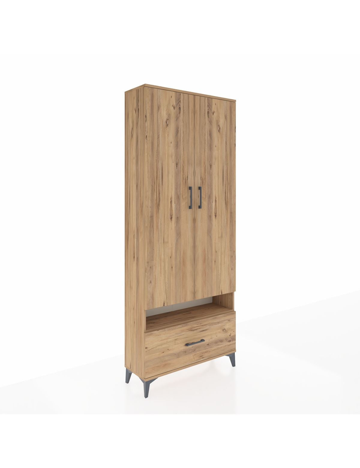 Arges Dolap 5 Raflı Tek Çekmeceli 2 Kapaklı 88x30x221 Çam-Çam