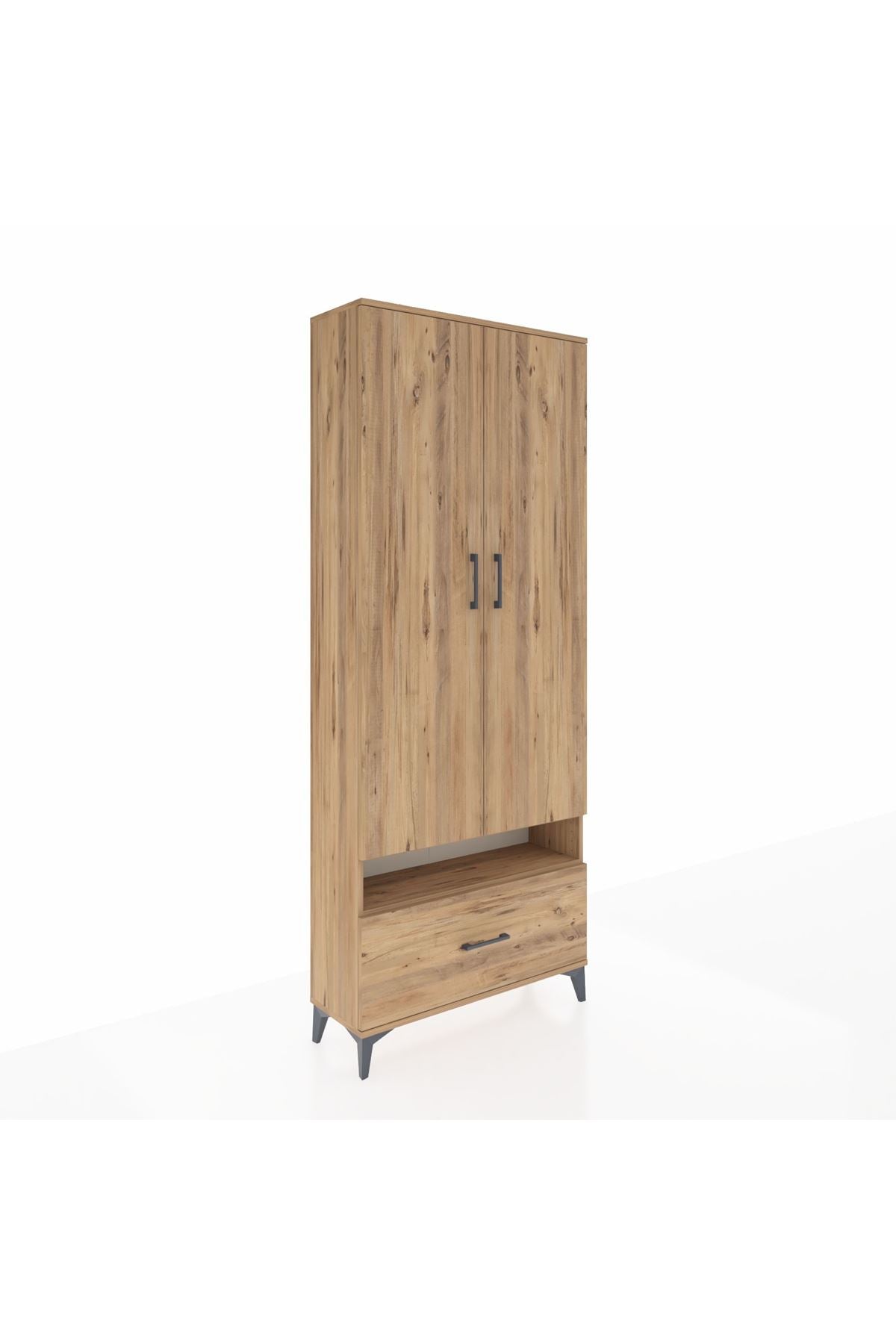 Arges Dolap 5 Raflı Tek Çekmeceli 2 Kapaklı 88x30x221 Çam-Çam