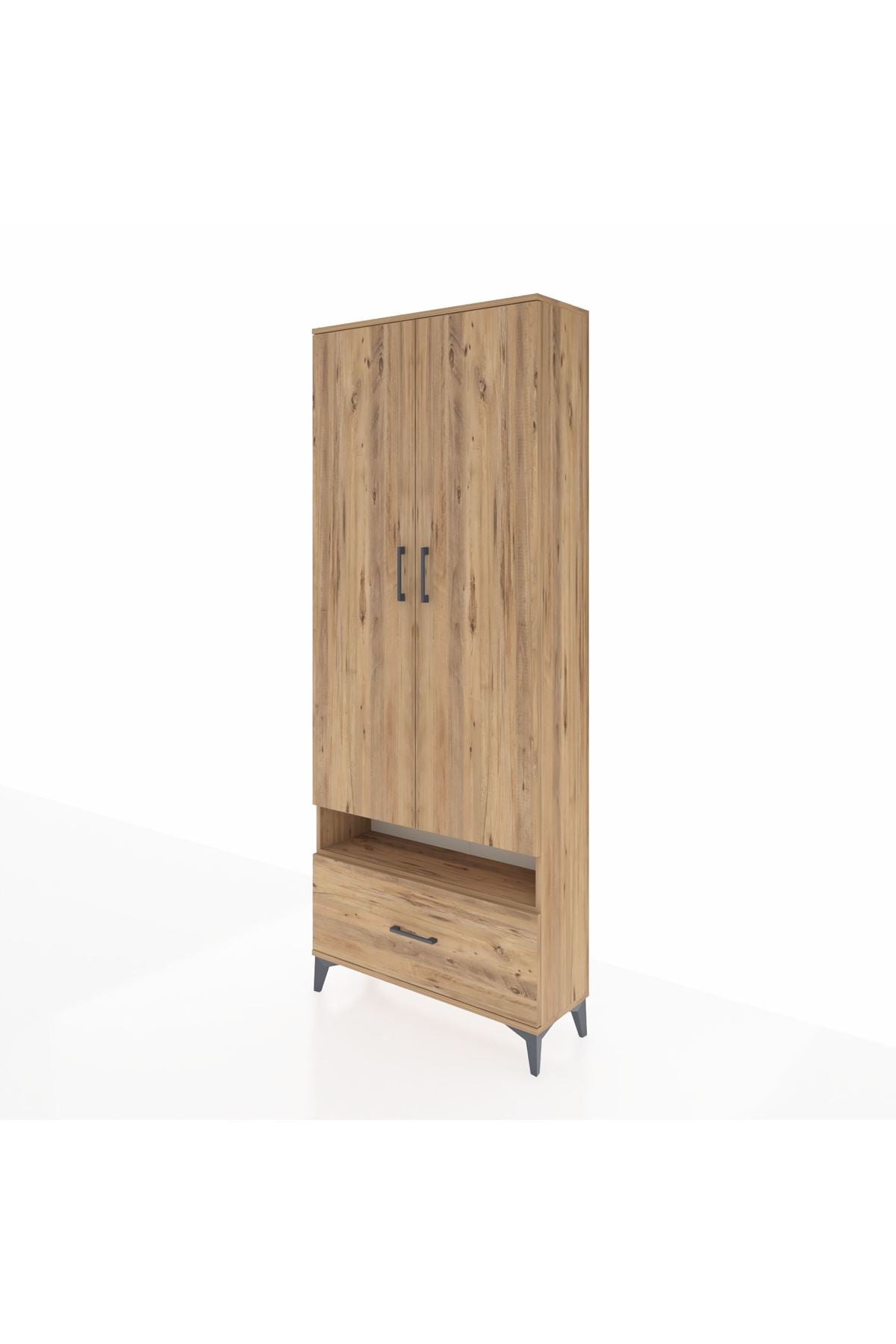 Arges Dolap 5 Raflı Tek Çekmeceli 2 Kapaklı 88x30x221 Çam-Çam