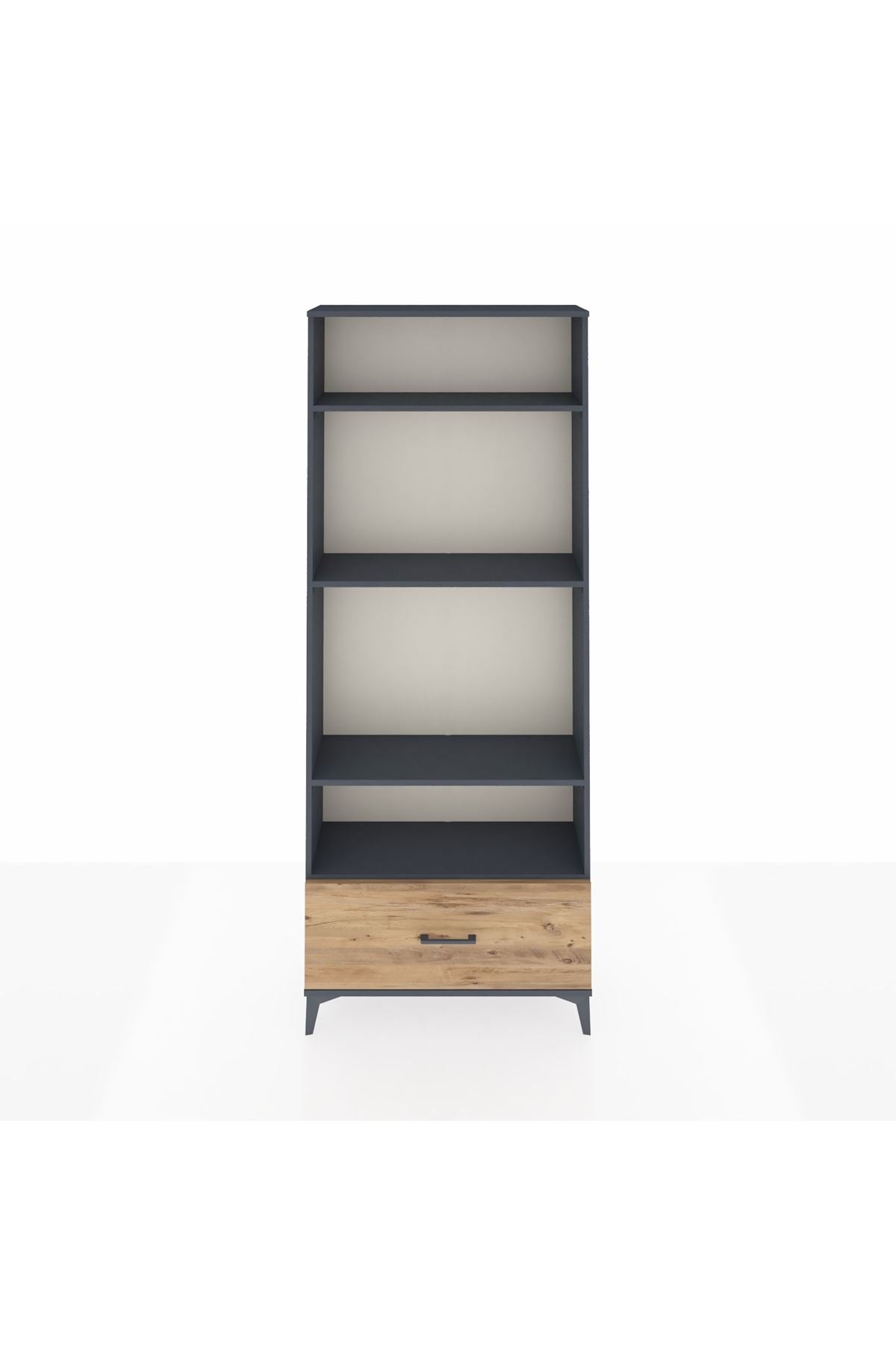 Arges Dolap 4 Raflı Tek Çekmeceli 88x30x221 Antrasit-Çam