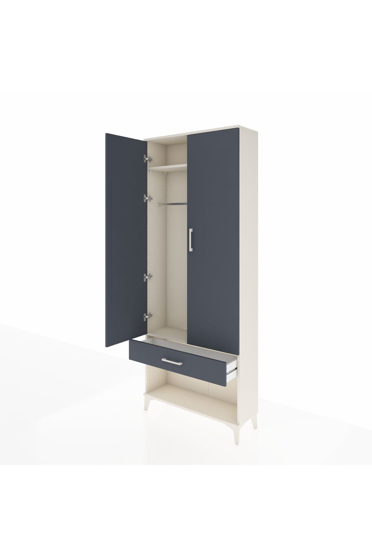 Arges Dolap 2 Raflı Tek Çekmeceli Tek Askılı 88x30x221 Aytaşı-Antrasit