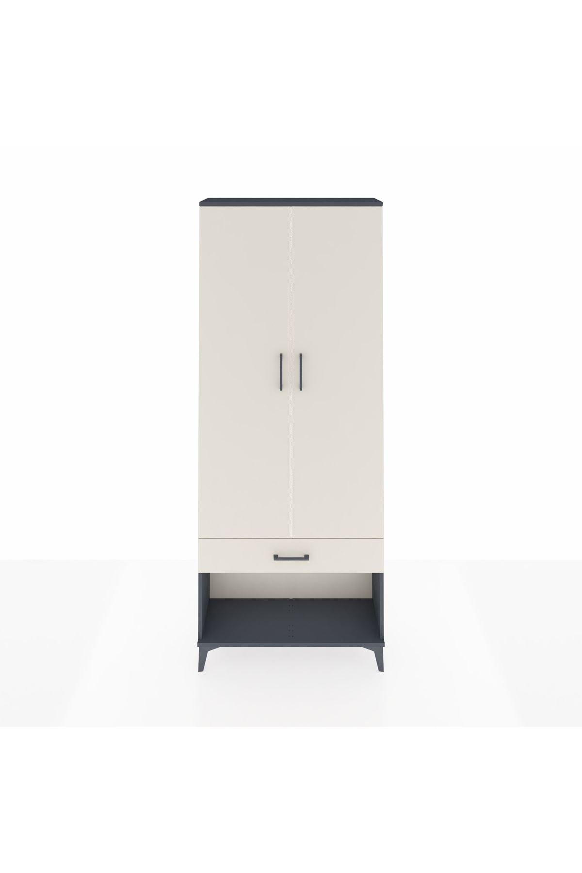 Arges Dolap 2 Raflı Tek Çekmeceli Tek Askılı 88x30x221 Antrasit-Aytaşı