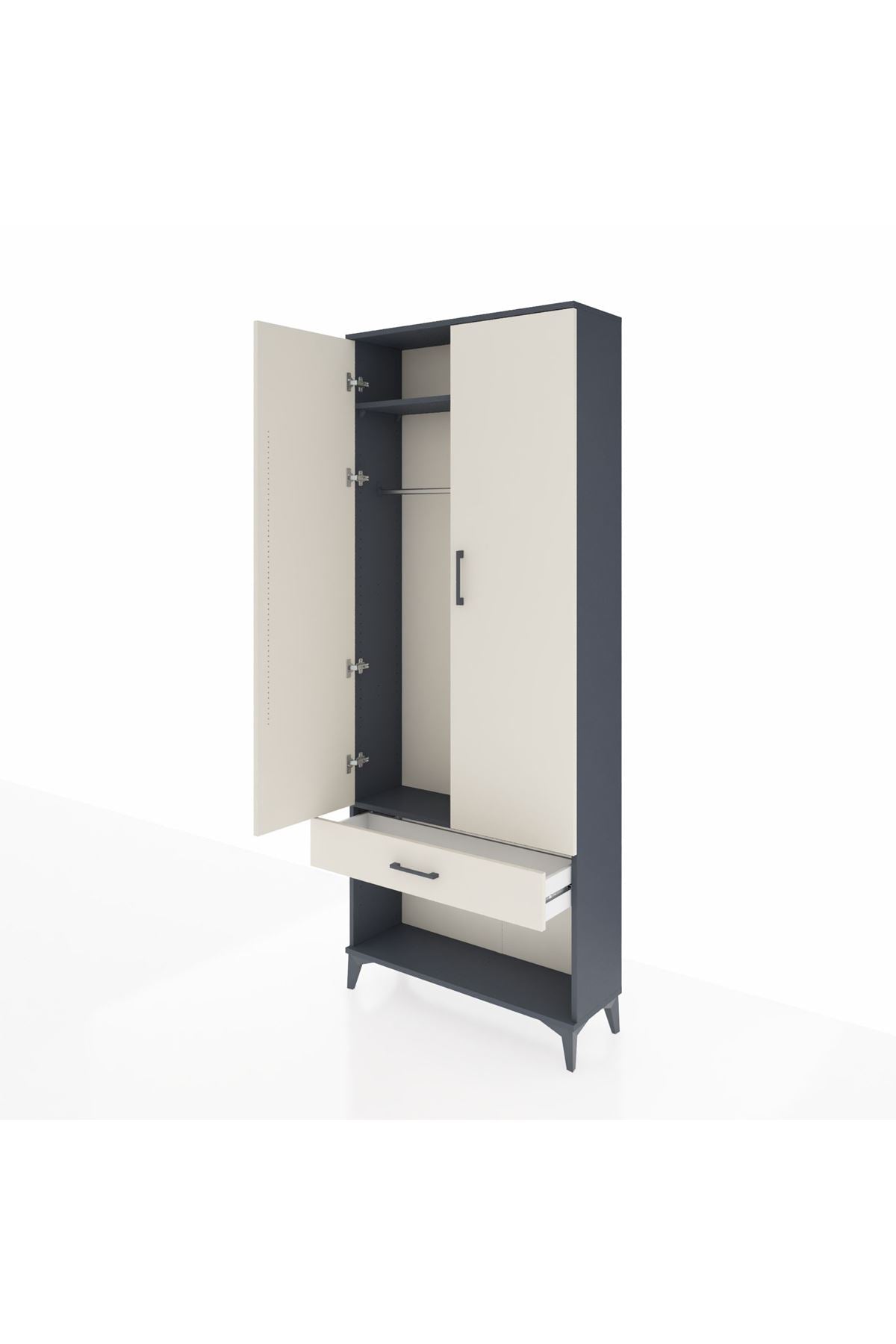 Arges Dolap 2 Raflı Tek Çekmeceli Tek Askılı 88x30x221 Antrasit-Aytaşı