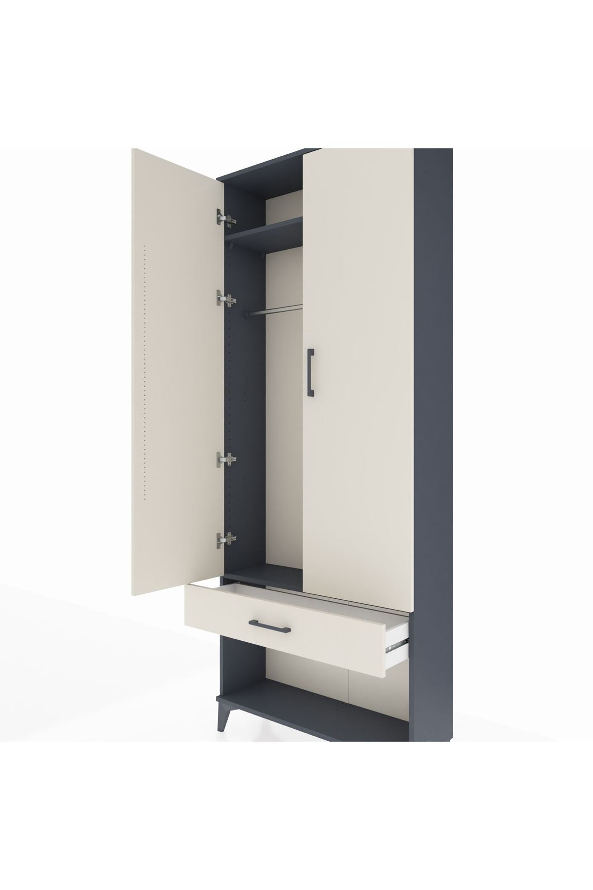 Arges Dolap 2 Raflı Tek Çekmeceli Tek Askılı 88x30x221 Antrasit-Aytaşı