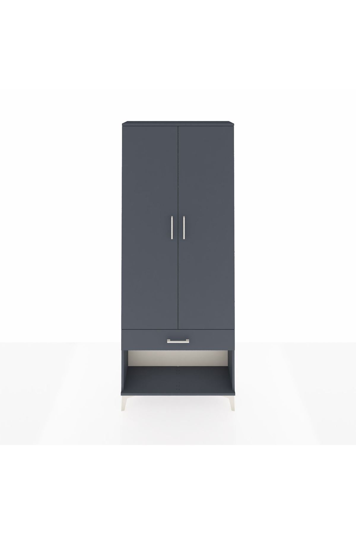 Arges Dolap 2 Raflı Tek Çekmeceli Tek Askılı 88x30x221 Antrasit-Antrasit