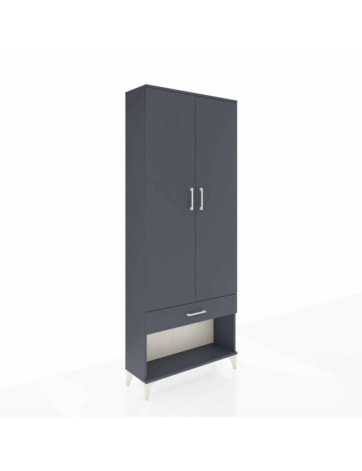 Arges Dolap 2 Raflı Tek Çekmeceli Tek Askılı 88x30x221 Antrasit-Antrasit