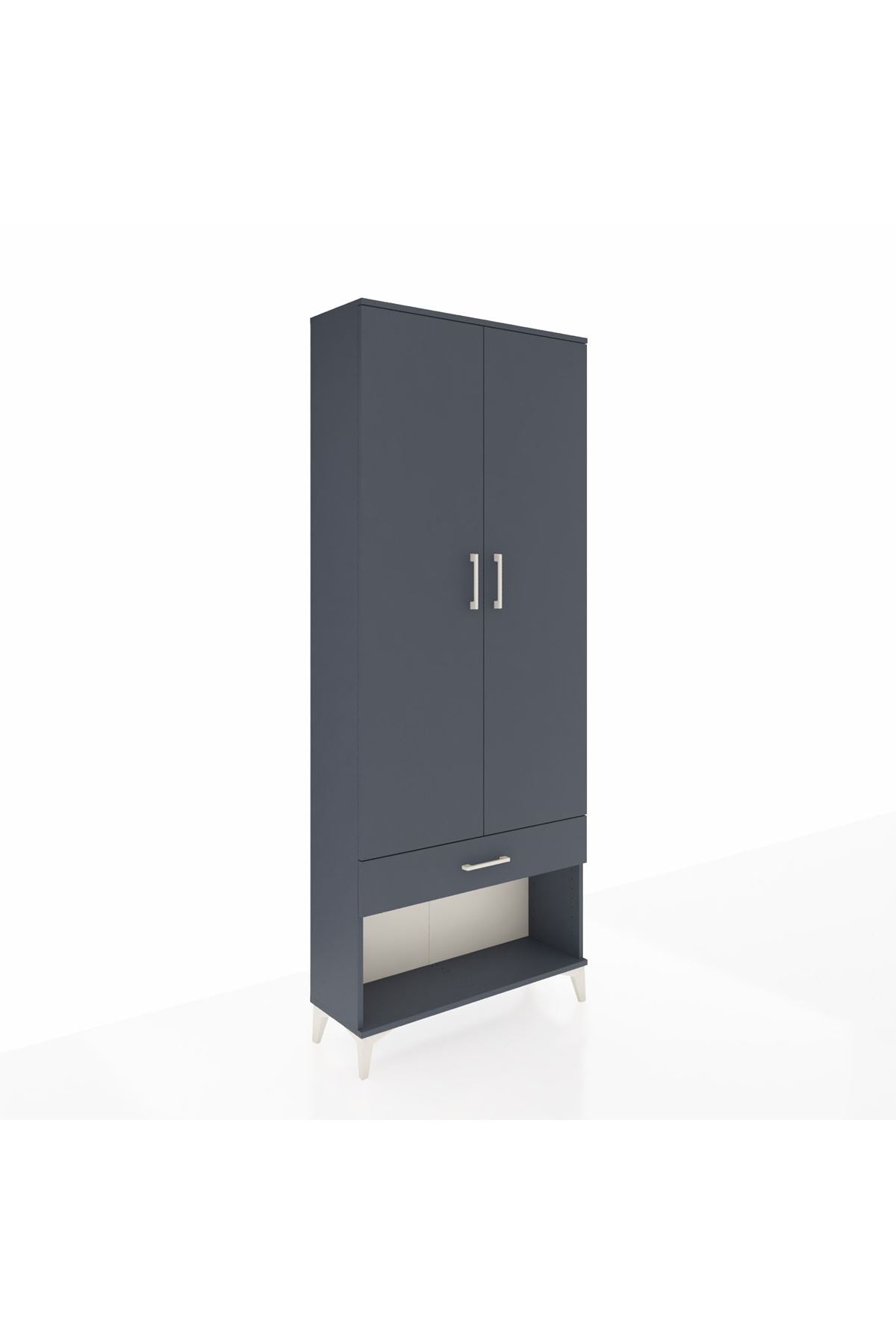 Arges Dolap 2 Raflı Tek Çekmeceli Tek Askılı 88x30x221 Antrasit-Antrasit