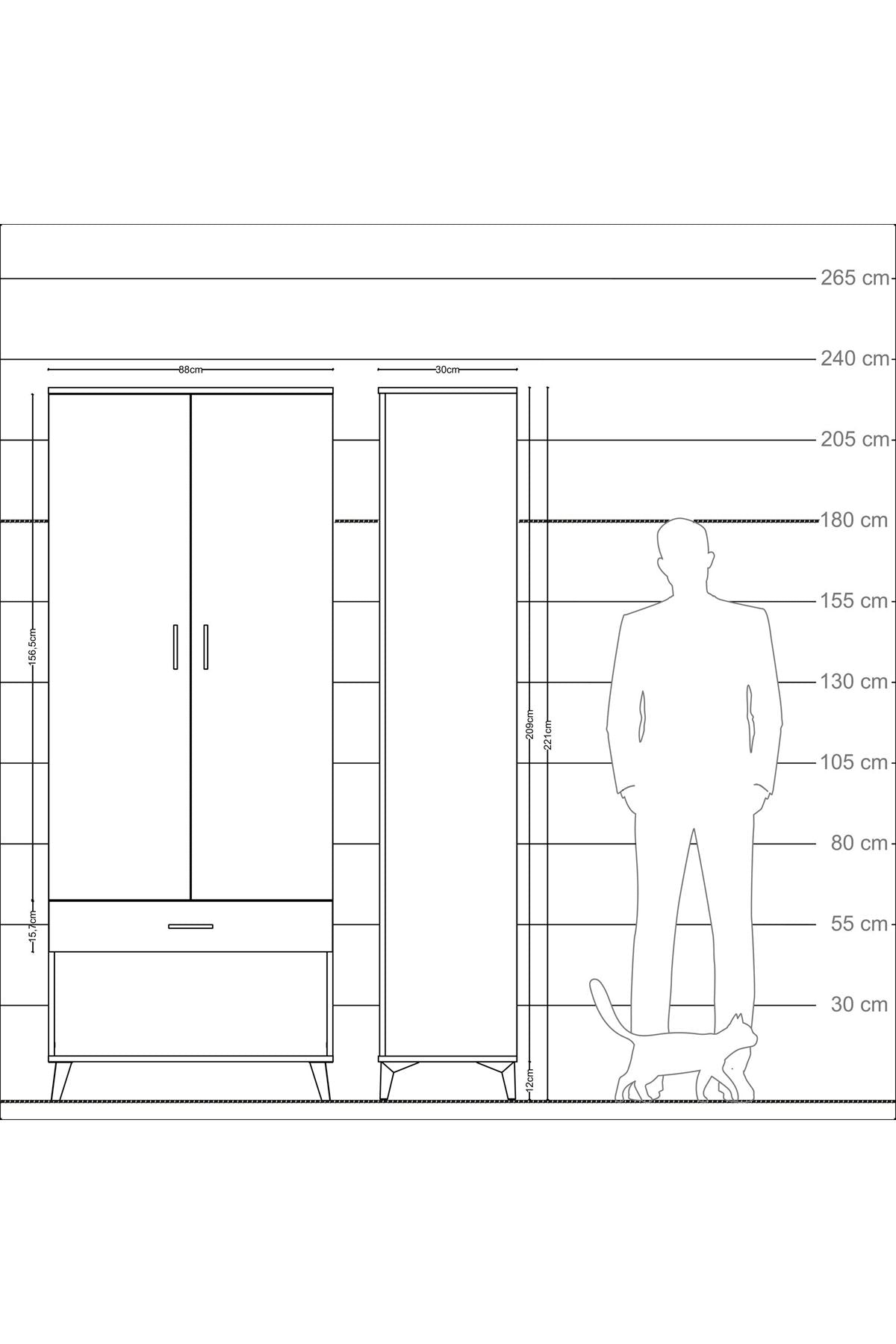 Arges Dolap 2 Raflı Tek Çekmeceli Tek Askılı 88x30x221 Antrasit-Antrasit