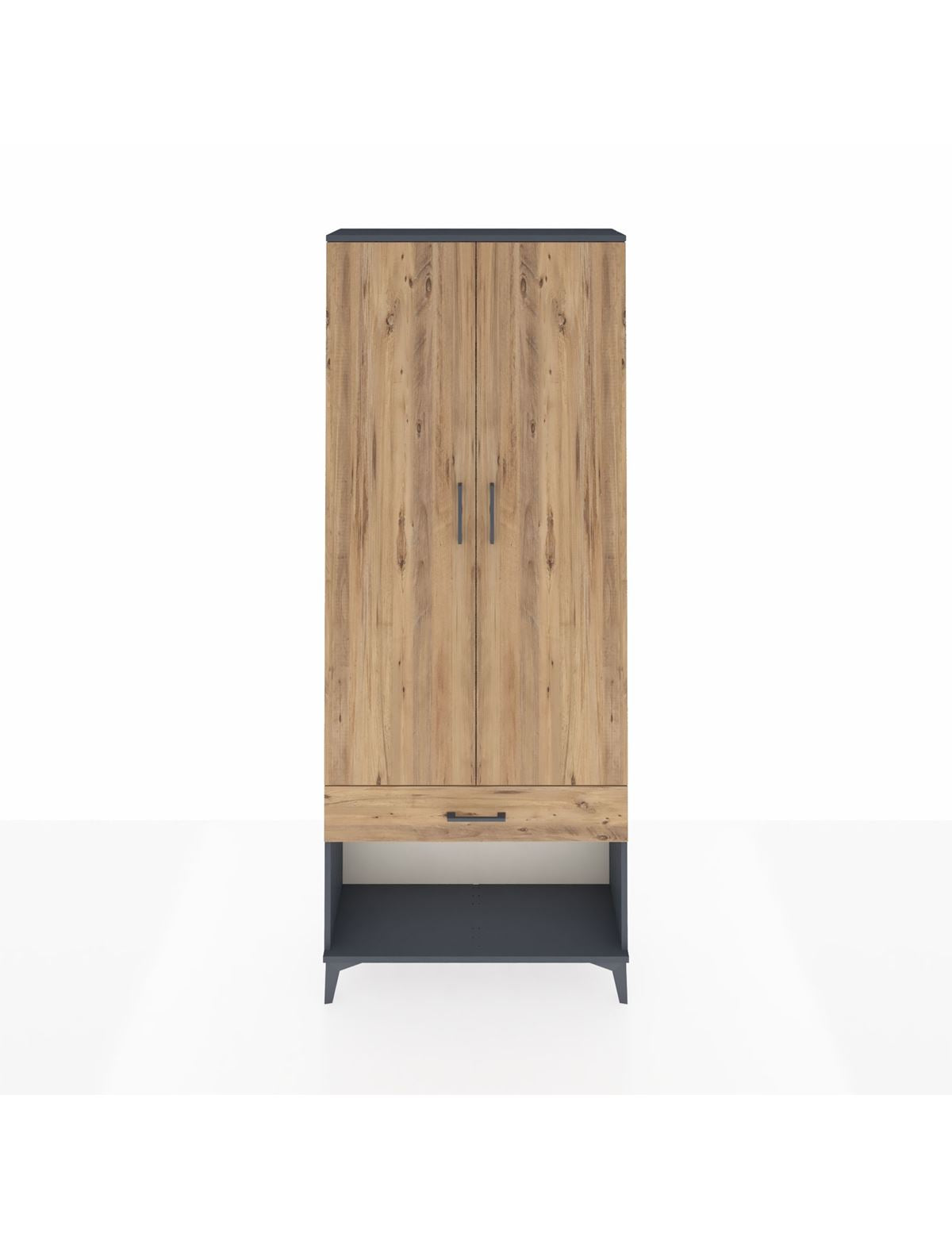 Arges Dolap 2 Raflı Tek Çekmeceli Tek Askılı 88x30x221 Antrasit-Çam