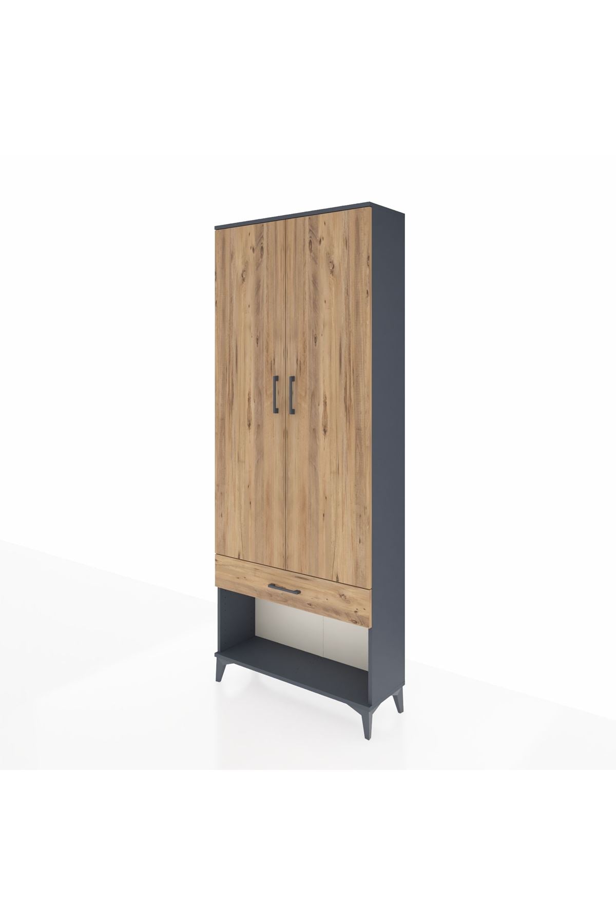 Arges Dolap 2 Raflı Tek Çekmeceli Tek Askılı 88x30x221 Antrasit-Çam