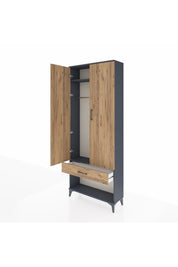 Arges Dolap 2 Raflı Tek Çekmeceli Tek Askılı 88x30x221 Antrasit-Çam
