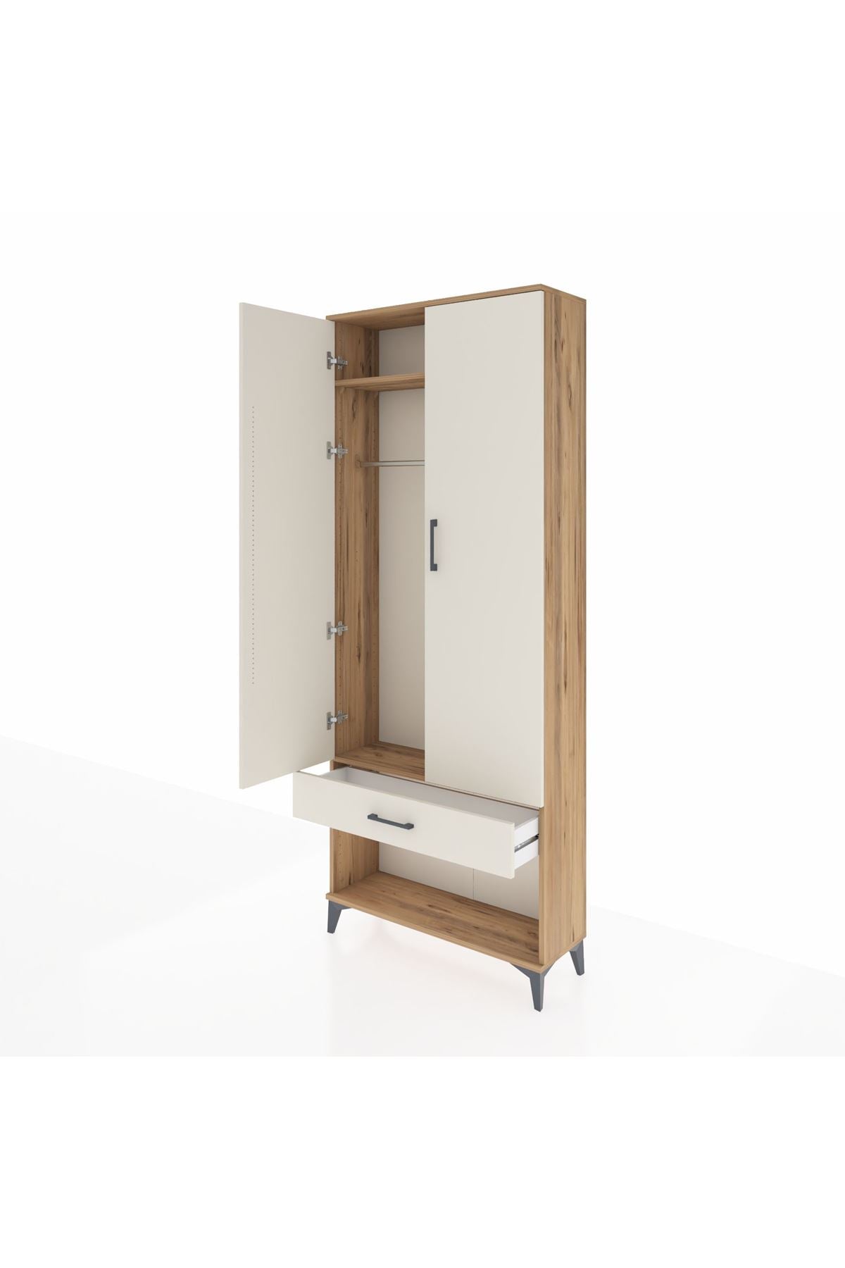 Arges Dolap 2 Raflı Tek Çekmeceli Tek Askılı 88x30x221 Çam-Aytaşı