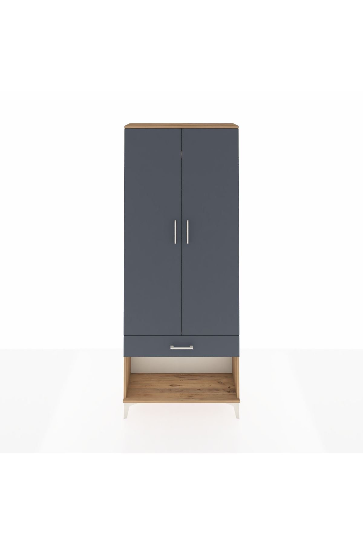 Arges Dolap 2 Raflı Tek Çekmeceli Tek Askılı 88x30x221 Çam-Antrasit