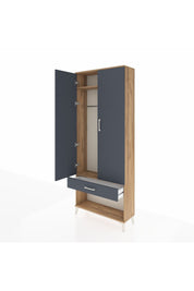 Arges Dolap 2 Raflı Tek Çekmeceli Tek Askılı 88x30x221 Çam-Antrasit