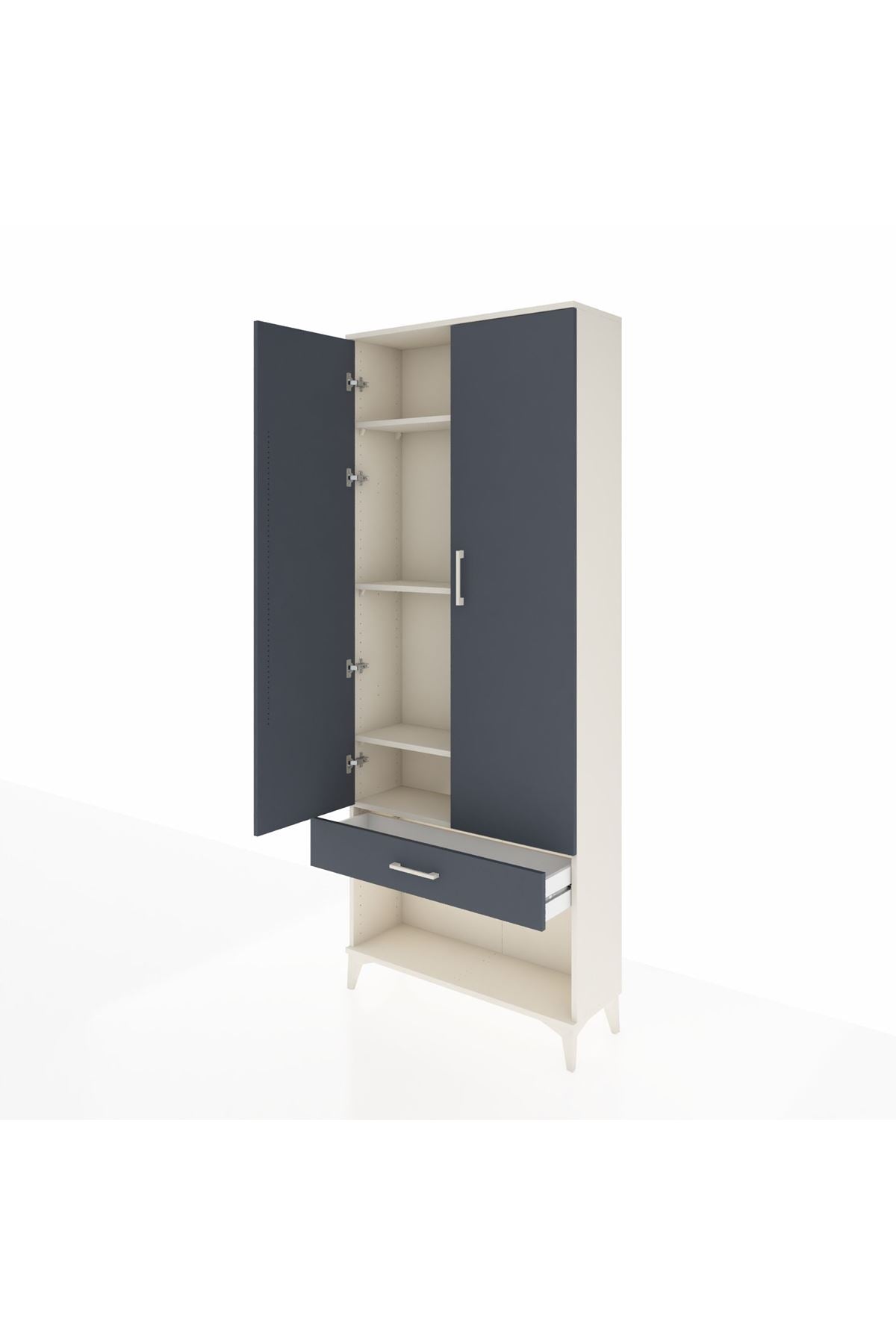 Arges Dolap 4 Raflı Tek Çekmeceli 2 Kapaklı 88x30x221 Aytaşı-Antrasit