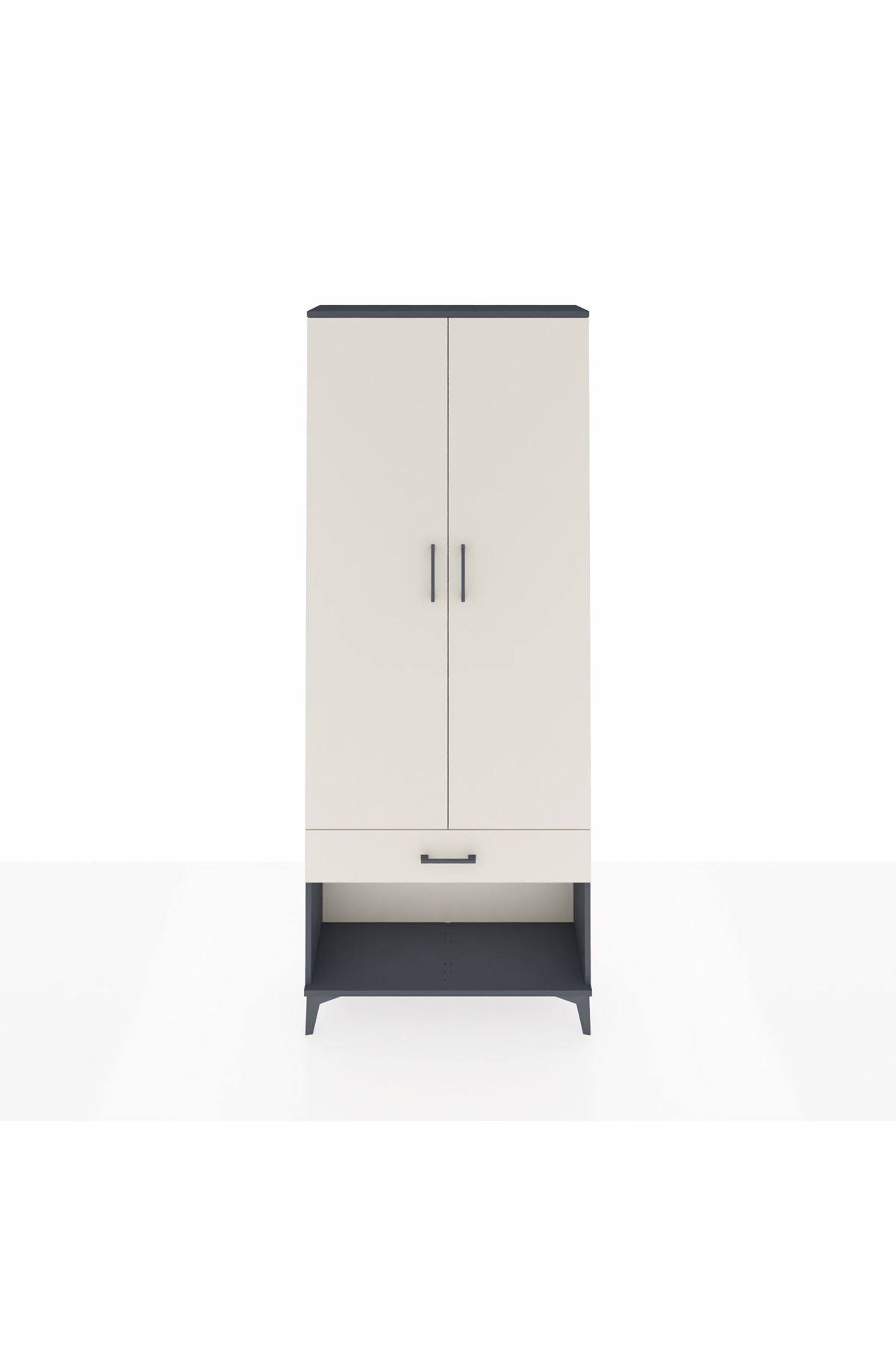 Arges Dolap 4 Raflı Tek Çekmeceli 2 Kapaklı 88x30x221 Antrasit-Aytaşı