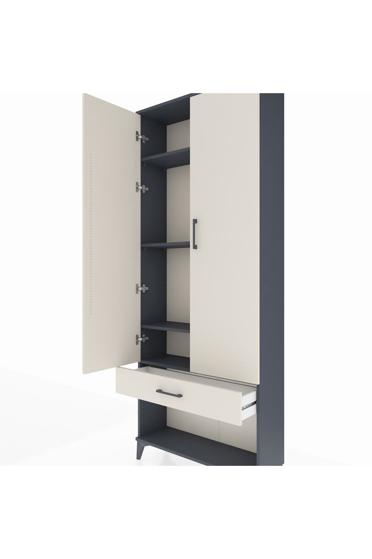 Arges Dolap 4 Raflı Tek Çekmeceli 2 Kapaklı 88x30x221 Antrasit-Aytaşı