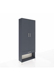 Arges Dolap 4 Raflı Tek Çekmeceli 2 Kapaklı 88x30x221 Antrasit-Antrasit