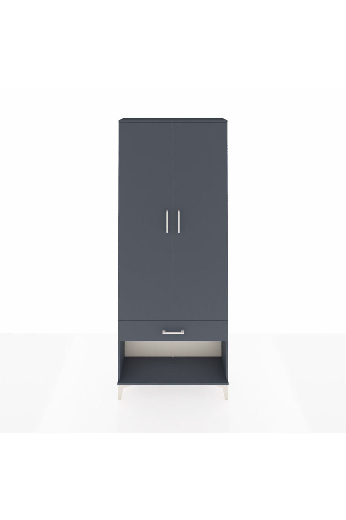 Arges Dolap 4 Raflı Tek Çekmeceli 2 Kapaklı 88x30x221 Antrasit-Antrasit