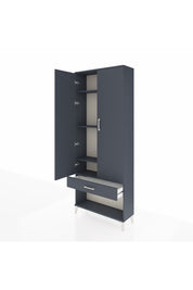 Arges Dolap 4 Raflı Tek Çekmeceli 2 Kapaklı 88x30x221 Antrasit-Antrasit