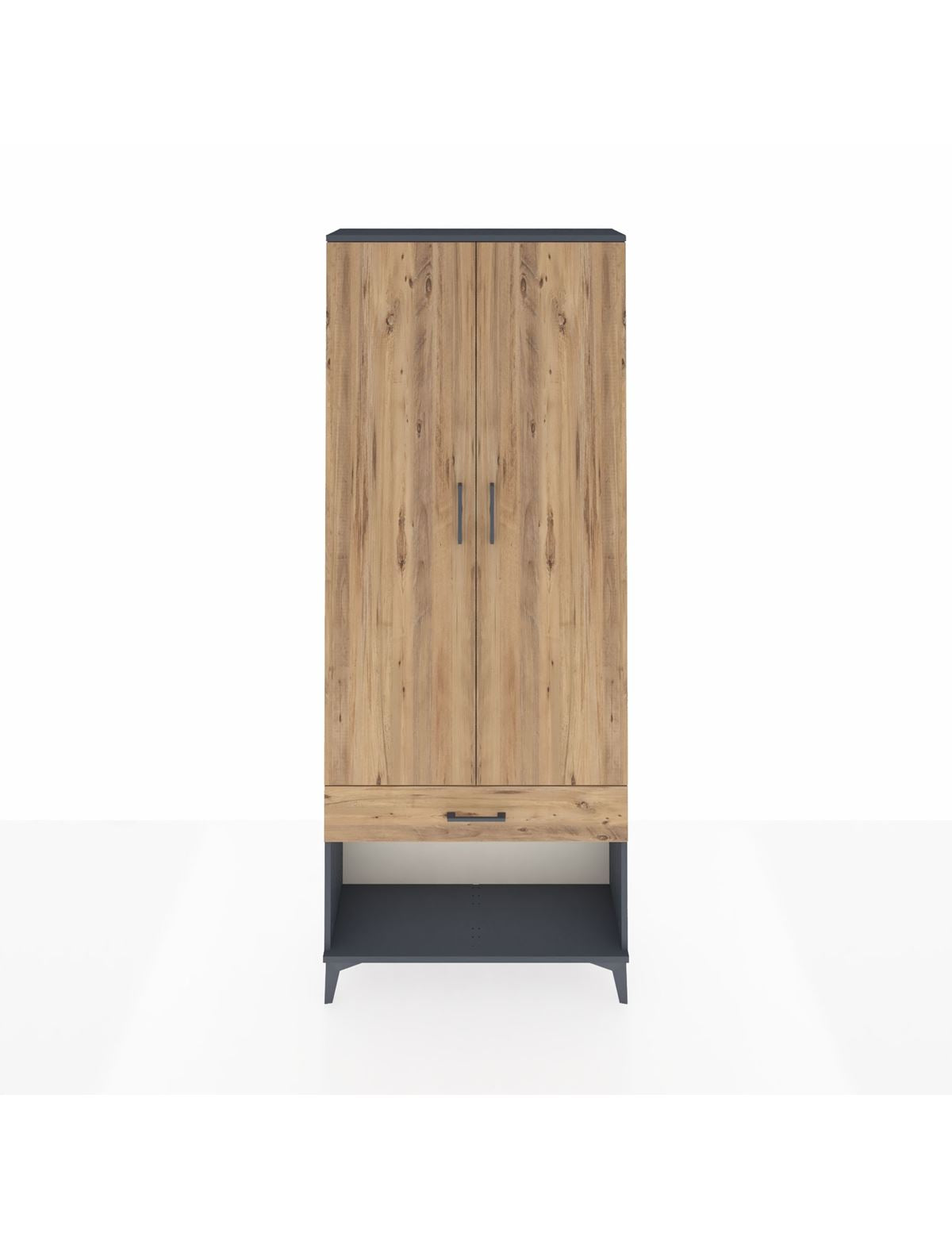 Arges Dolap 4 Raflı Tek Çekmeceli 2 Kapaklı 88x30x221 Antrasit-Çam