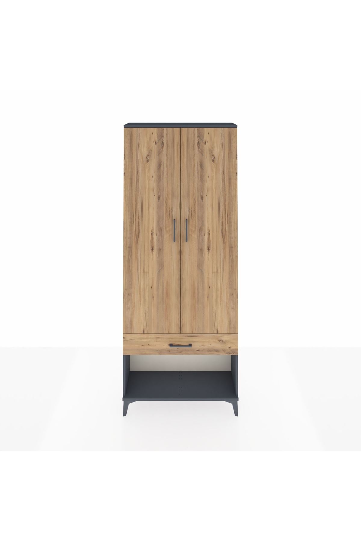 Arges Dolap 4 Raflı Tek Çekmeceli 2 Kapaklı 88x30x221 Antrasit-Çam