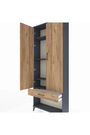 Arges Dolap 4 Raflı Tek Çekmeceli 2 Kapaklı 88x30x221 Antrasit-Çam