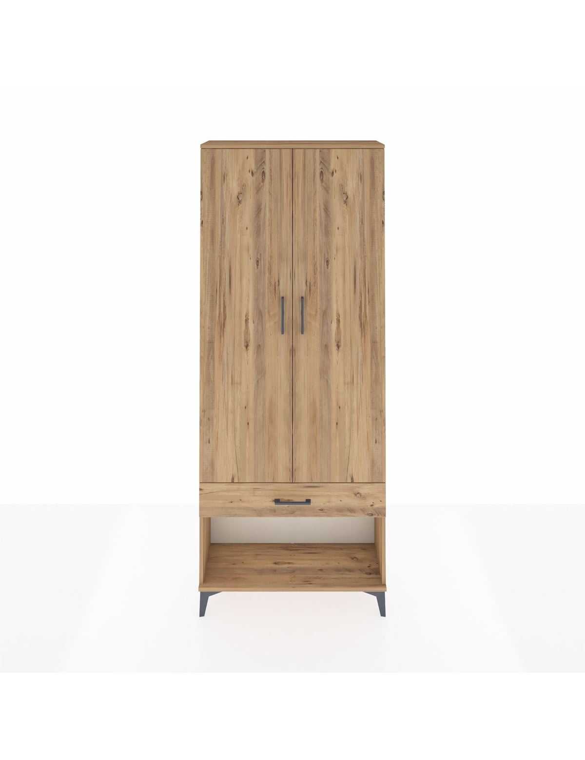 Arges Dolap 4 Raflı Tek Çekmeceli 2 Kapaklı 88x30x221 Çam-Çam