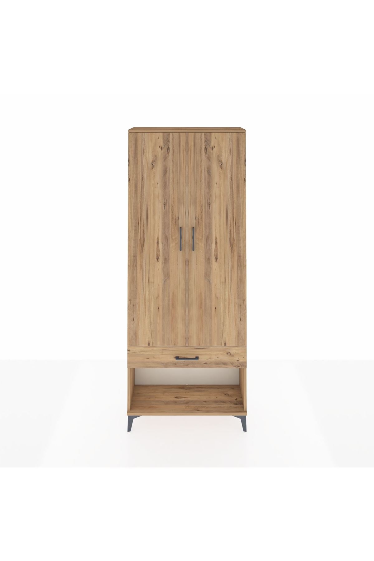 Arges Dolap 4 Raflı Tek Çekmeceli 2 Kapaklı 88x30x221 Çam-Çam