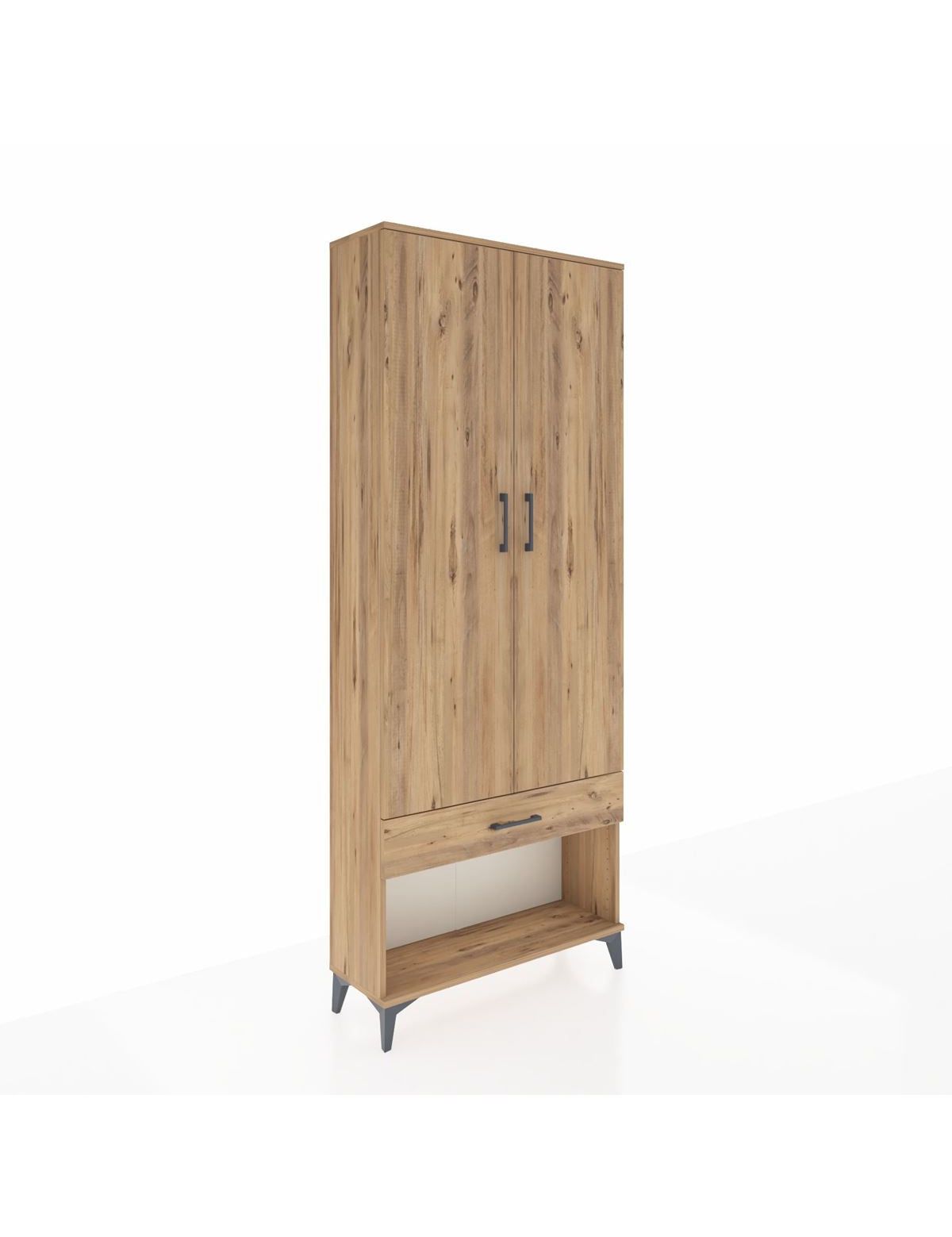 Arges Dolap 4 Raflı Tek Çekmeceli 2 Kapaklı 88x30x221 Çam-Çam