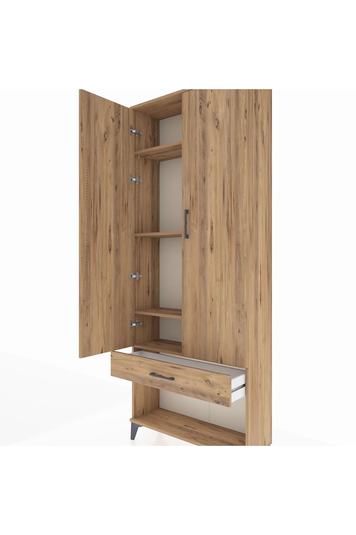 Arges Dolap 4 Raflı Tek Çekmeceli 2 Kapaklı 88x30x221 Çam-Çam