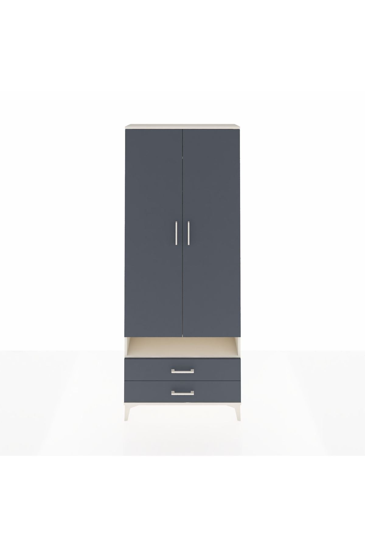 Arges Dolap 3 Raflı 2 Çekmeceli Tek Askılı 88x30x221 Aytaşı-Antrasit