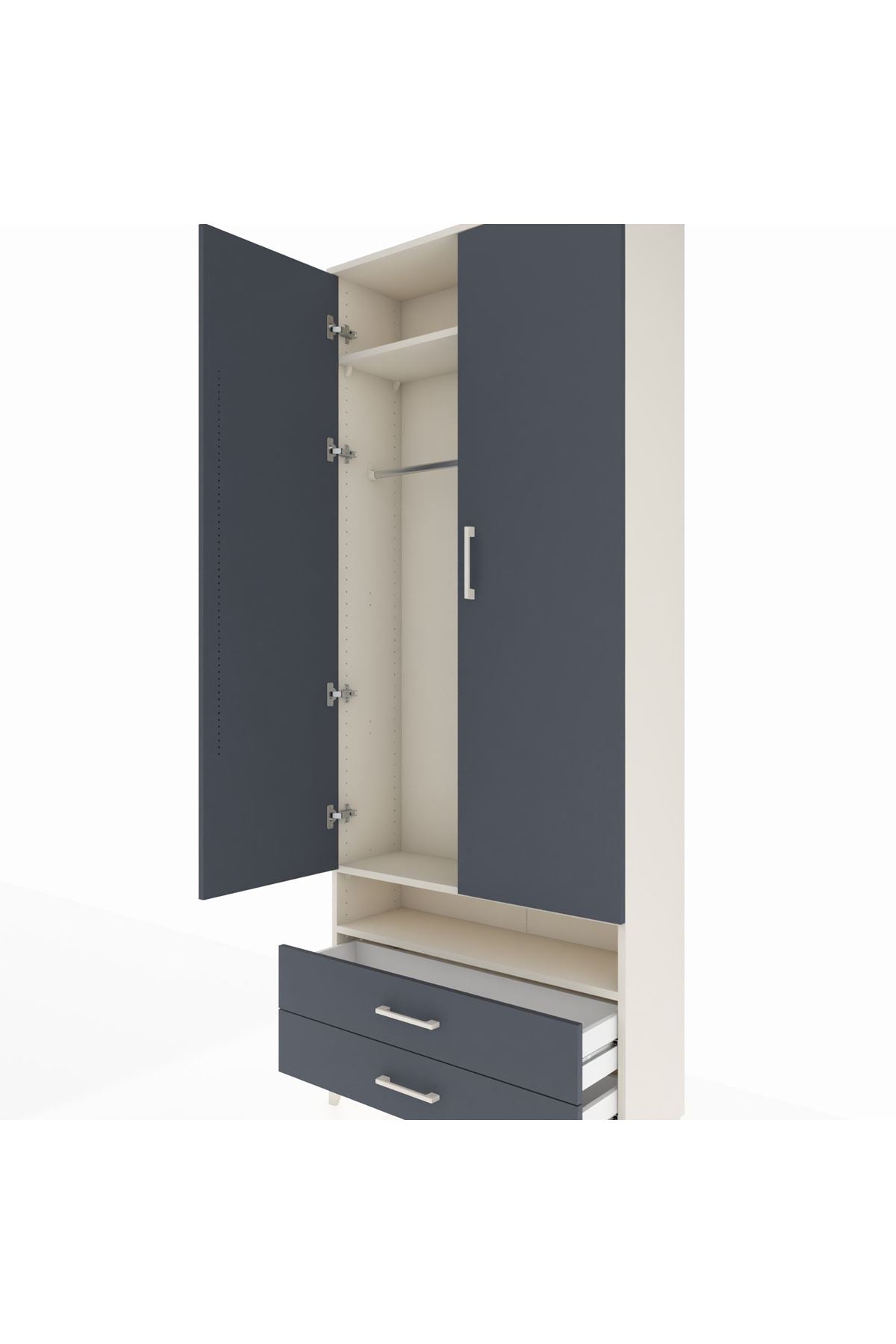 Arges Dolap 3 Raflı 2 Çekmeceli Tek Askılı 88x30x221 Aytaşı-Antrasit