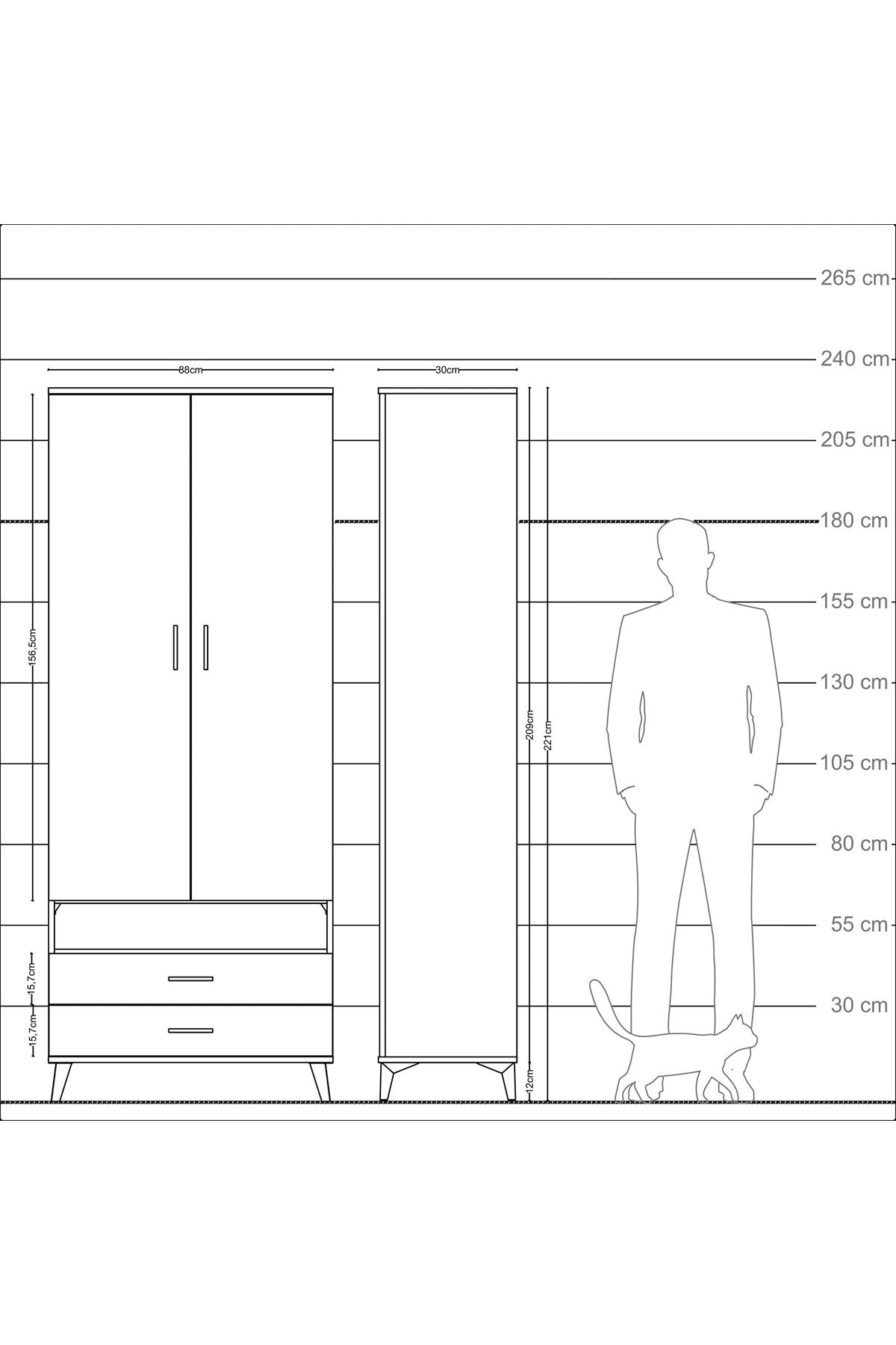 Arges Dolap 3 Raflı 2 Çekmeceli Tek Askılı 88x30x221 Aytaşı-Antrasit