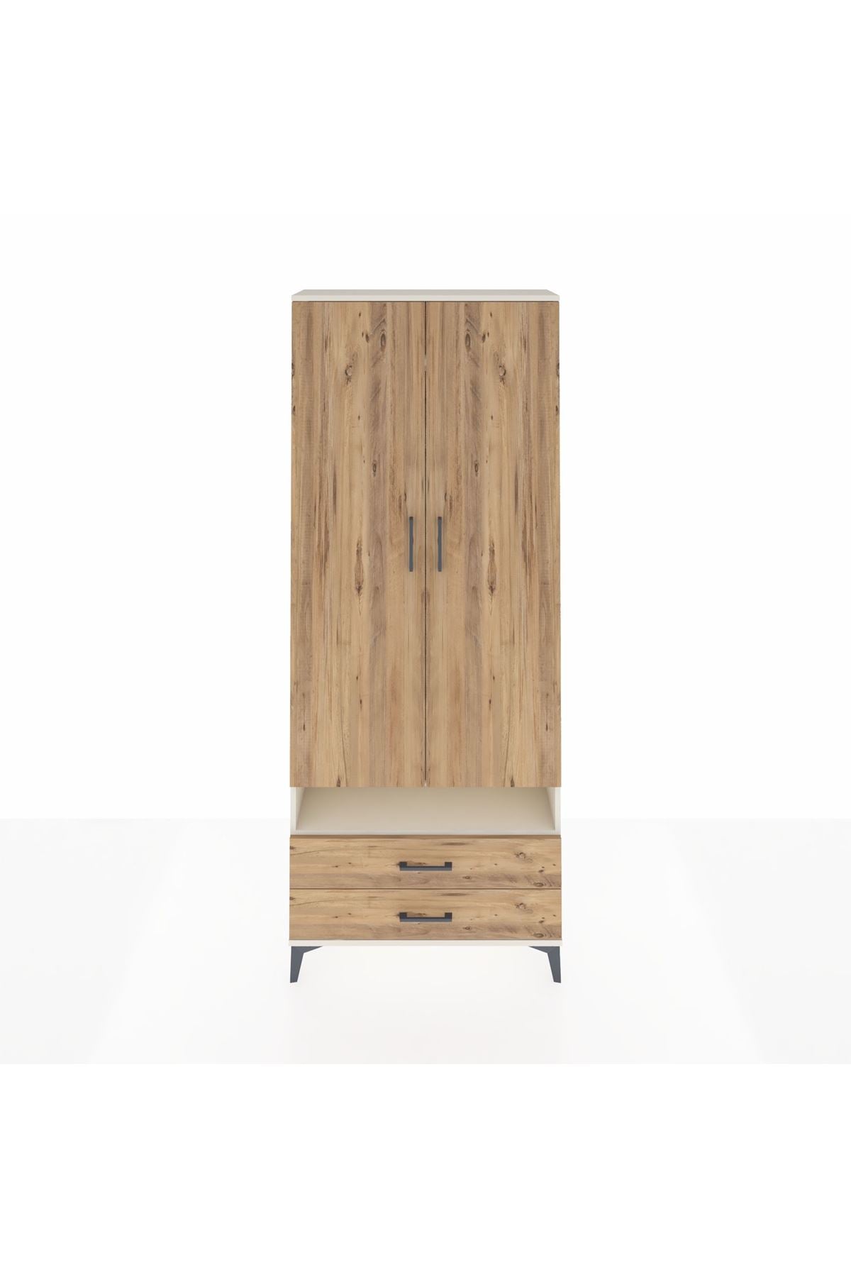 Arges Dolap 3 Raflı 2 Çekmeceli Tek Askılı 88x30x221 Aytaşı-Çam