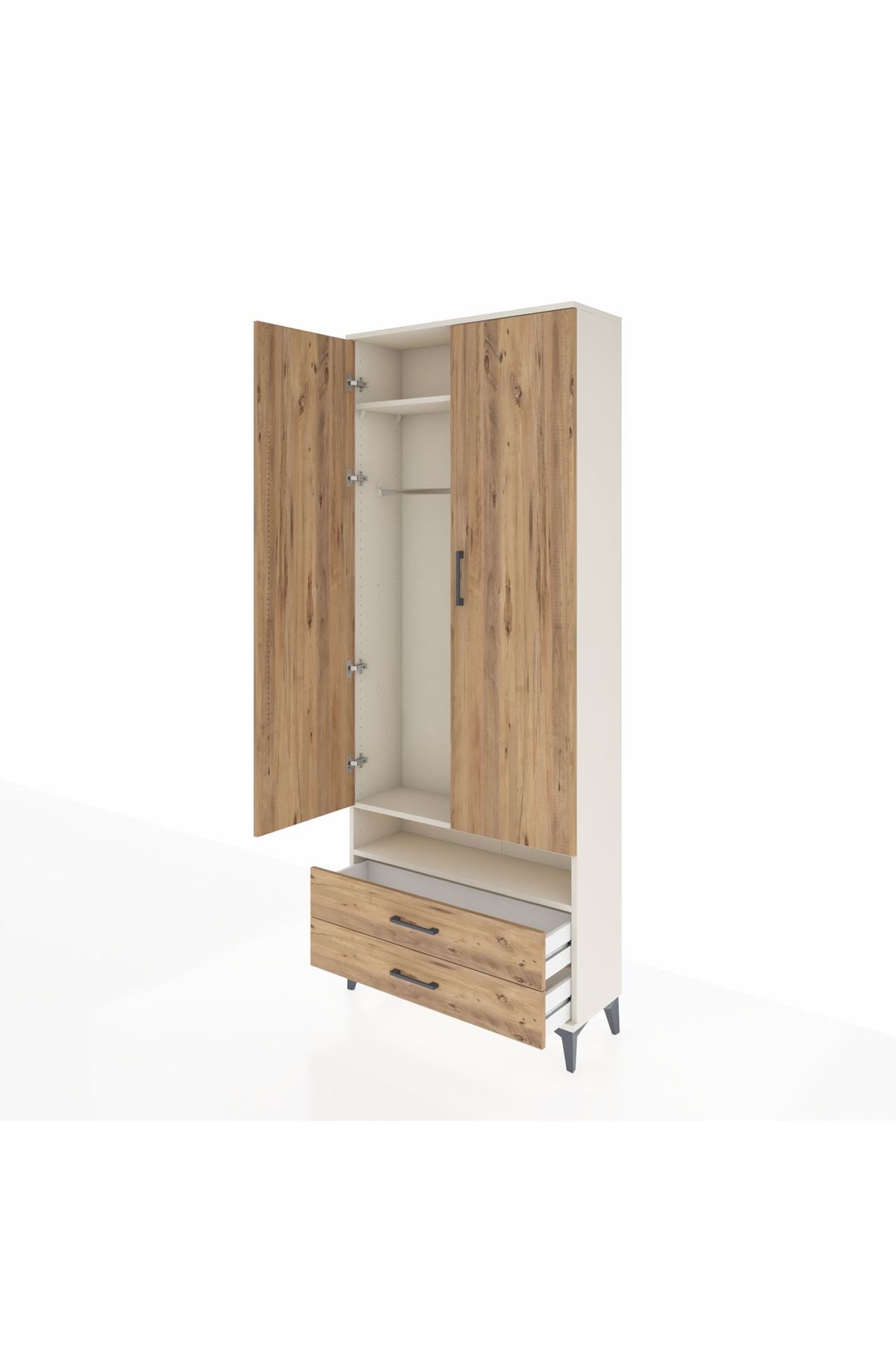 Arges Dolap 3 Raflı 2 Çekmeceli Tek Askılı 88x30x221 Aytaşı-Çam