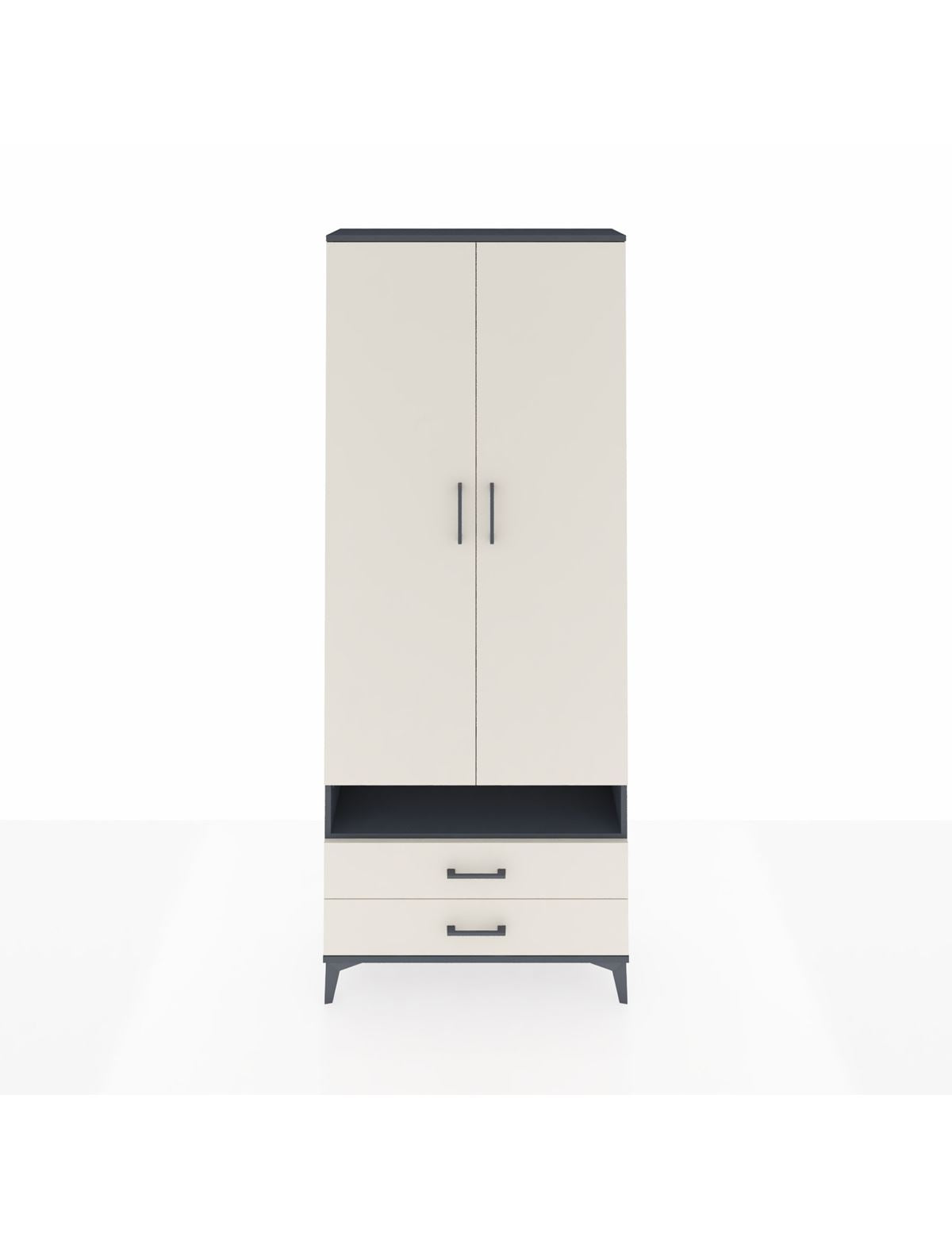 Arges Dolap 3 Raflı 2 Çekmeceli Tek Askılı 88x30x221 Antrasit-Aytaşı