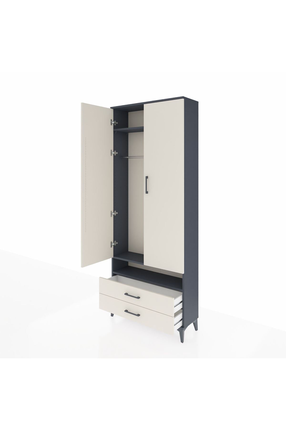 Arges Dolap 3 Raflı 2 Çekmeceli Tek Askılı 88x30x221 Antrasit-Aytaşı