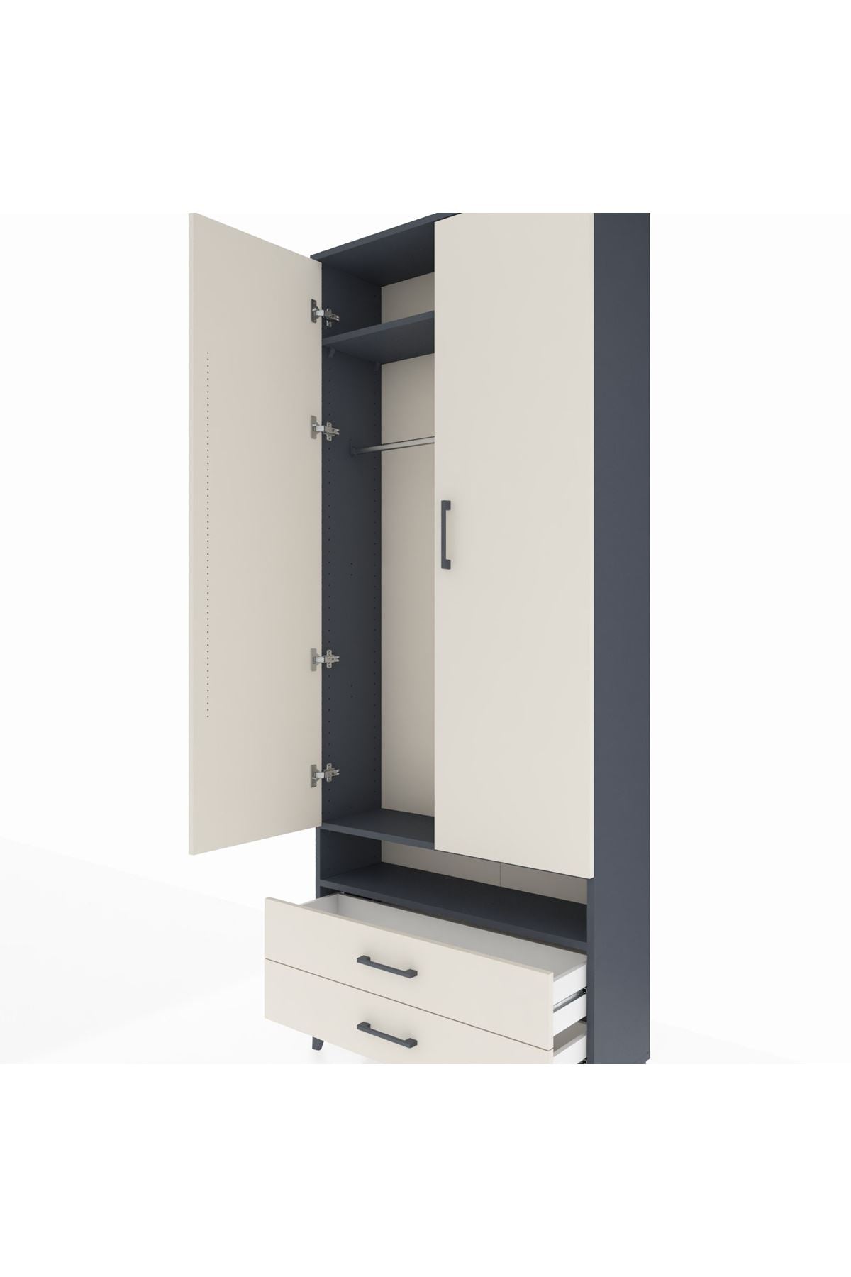 Arges Dolap 3 Raflı 2 Çekmeceli Tek Askılı 88x30x221 Antrasit-Aytaşı