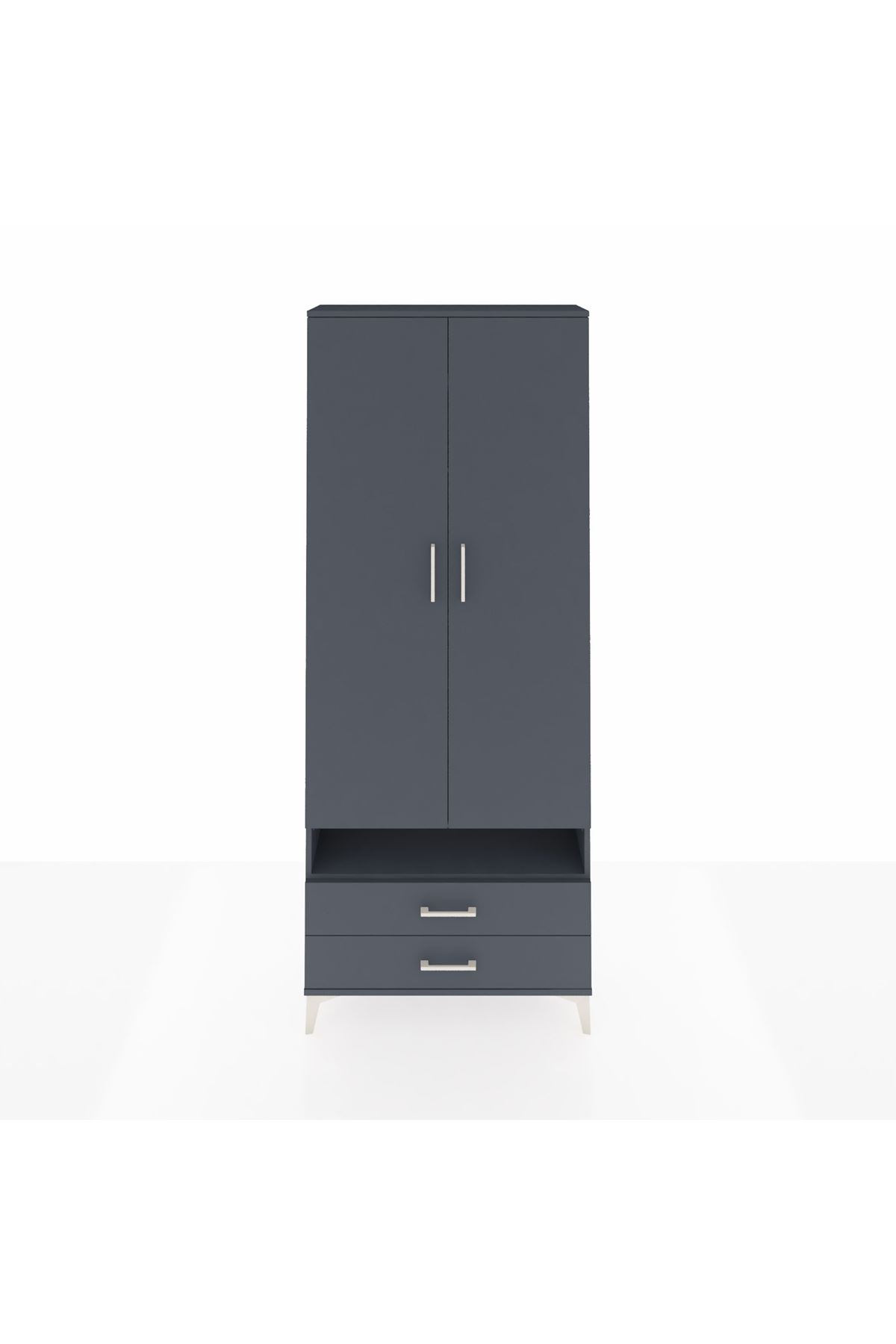 Arges Dolap 3 Raflı 2 Çekmeceli Tek Askılı 88x30x221 Antrasit-Antrasit