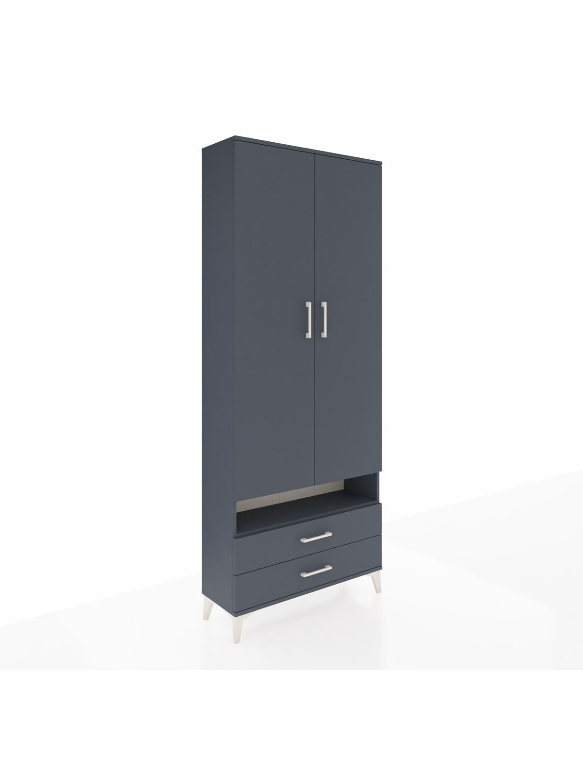 Arges Dolap 3 Raflı 2 Çekmeceli Tek Askılı 88x30x221 Antrasit-Antrasit