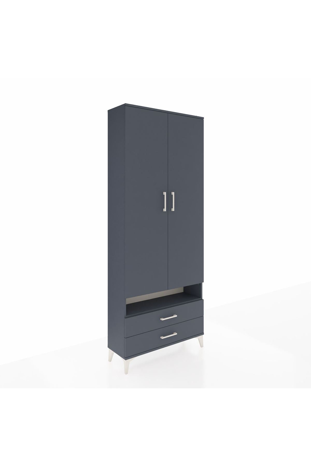 Arges Dolap 3 Raflı 2 Çekmeceli Tek Askılı 88x30x221 Antrasit-Antrasit