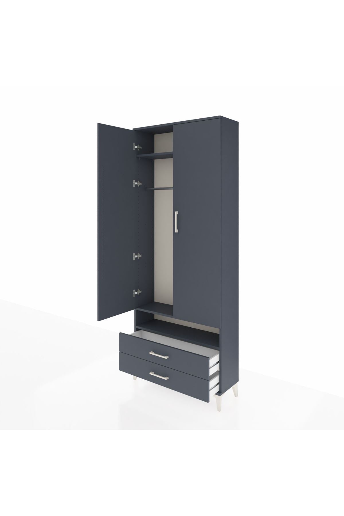 Arges Dolap 3 Raflı 2 Çekmeceli Tek Askılı 88x30x221 Antrasit-Antrasit