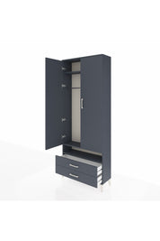 Arges Dolap 3 Raflı 2 Çekmeceli Tek Askılı 88x30x221 Antrasit-Antrasit