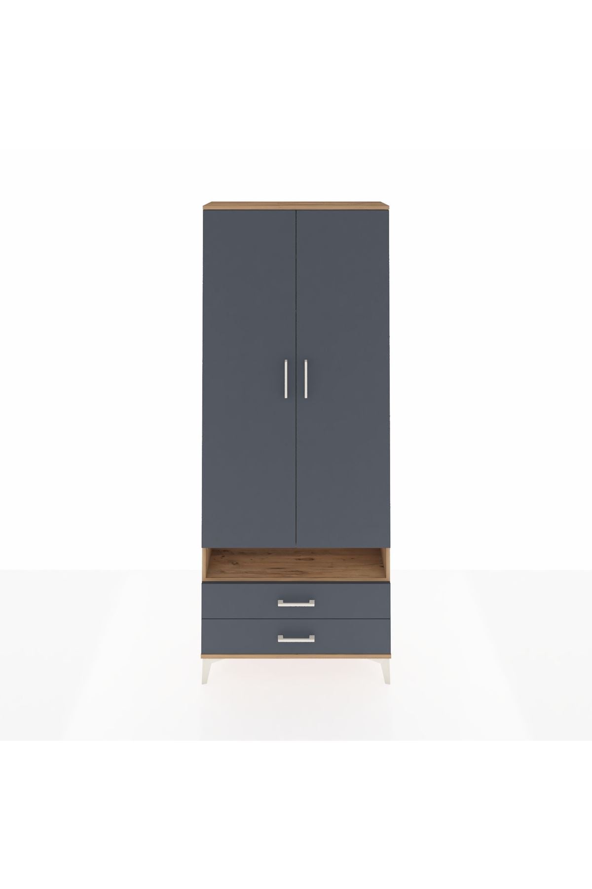 Arges Dolap 3 Raflı 2 Çekmeceli Tek Askılı 88x30x221 Çam-Antrasit