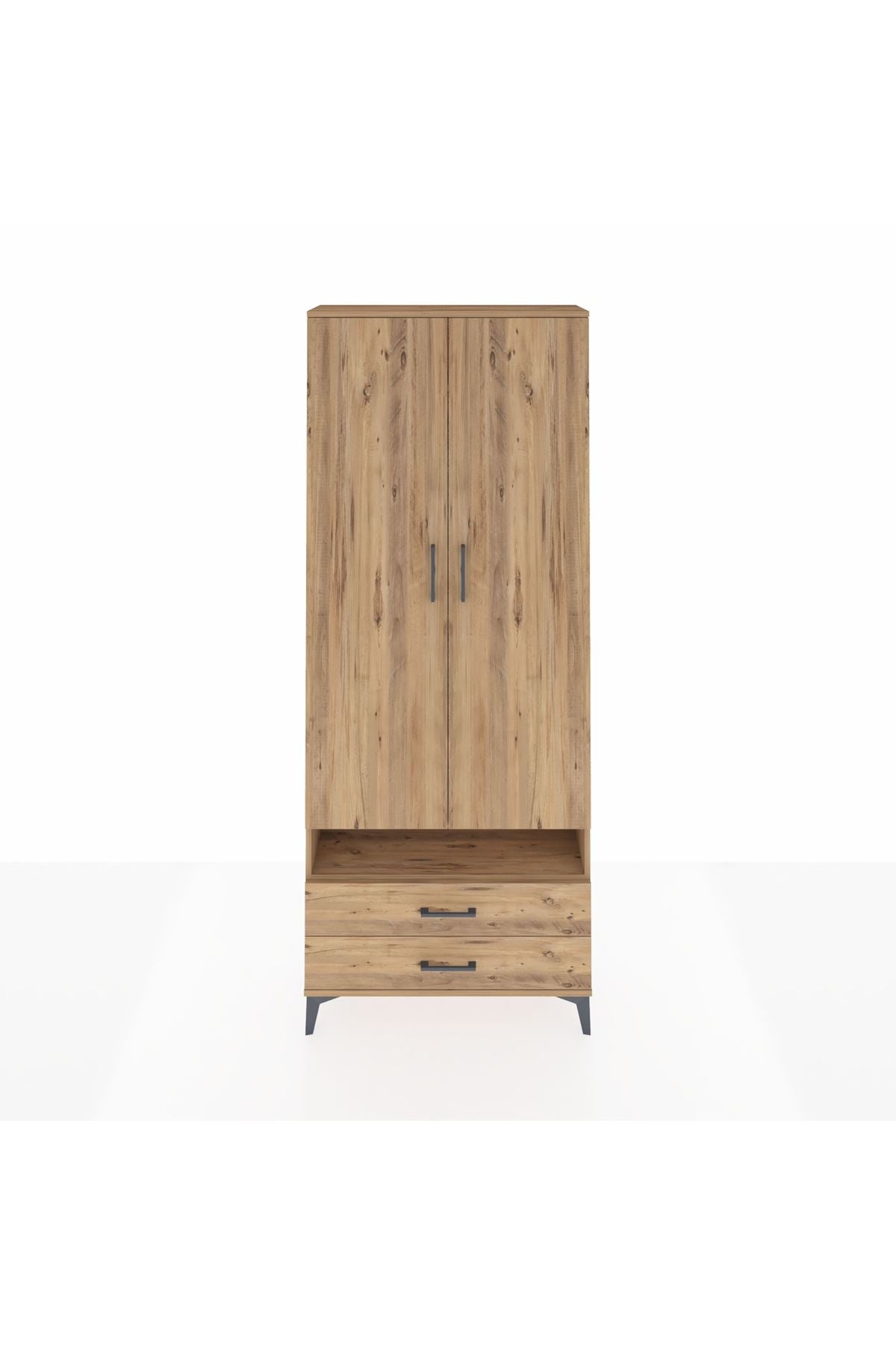 Arges Dolap 3 Raflı 2 Çekmeceli Tek Askılı 88x30x221 Çam-Çam