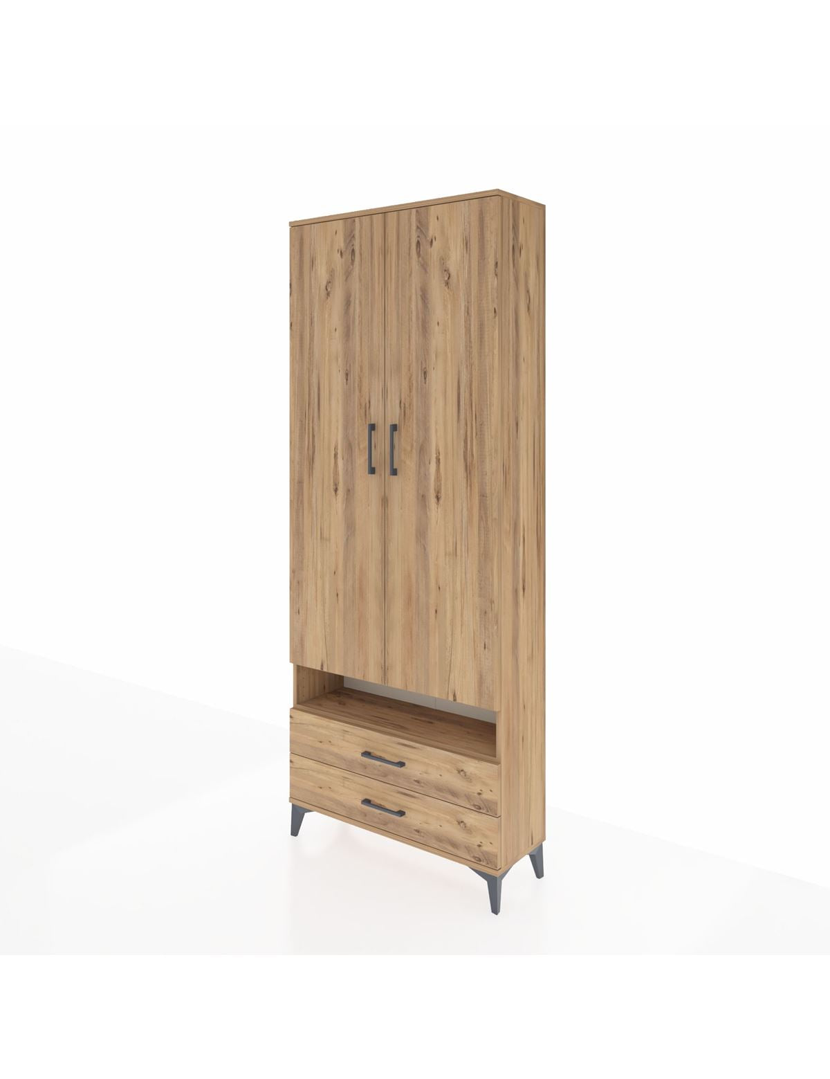 Arges Dolap 3 Raflı 2 Çekmeceli Tek Askılı 88x30x221 - S30M037V9A