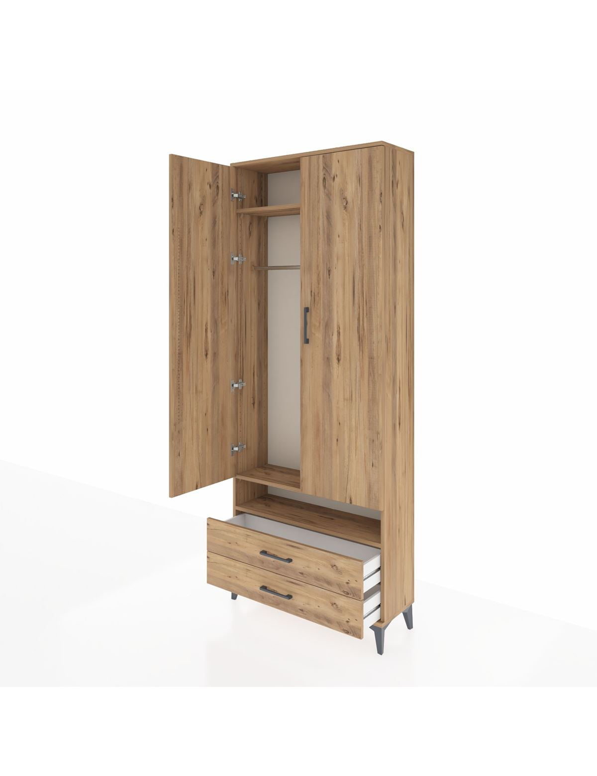 Arges Dolap 3 Raflı 2 Çekmeceli Tek Askılı 88x30x221 - S30M037V9A