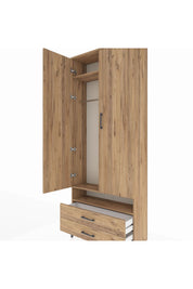 Arges Dolap 3 Raflı 2 Çekmeceli Tek Askılı 88x30x221 Çam-Çam